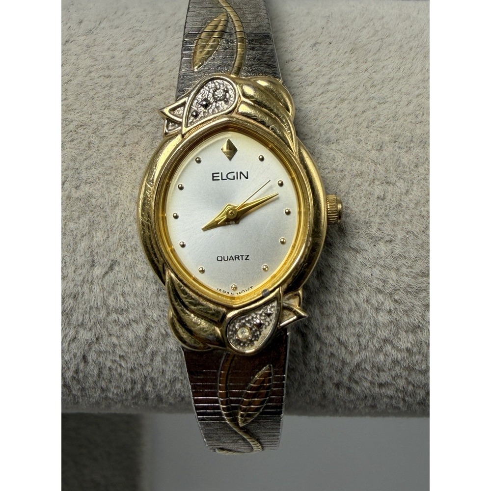 Elgin EK909-007 New Battery Ladies Watch 17MM 7.5" Silver Dial